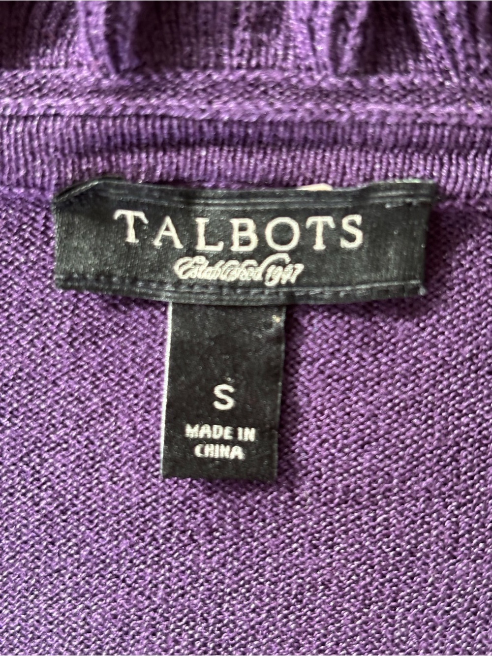 Talbots Deep Purple Ruffle-Trim Button Cardigan - Picture 2 of 5